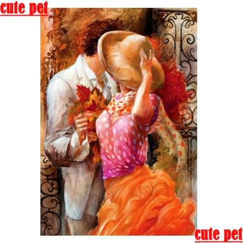 Cute pet diy diamond painting Sweet couple square drill round diamond Mosaic Man woman 5D embroidery Decorative painting artwork