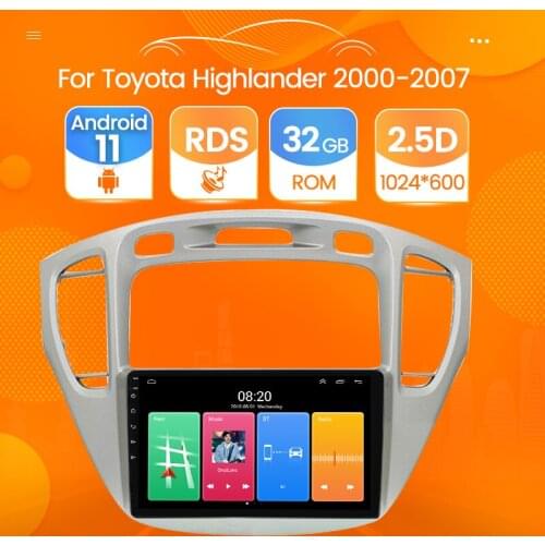 Android 11 Quad Core 2GB+32GB Car Radio for Toyota Highlander/Kluger 2000-2007 Autoradio Car Stereo Multimedia Player GPS FM BT