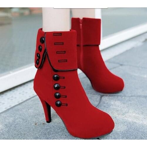 Autumn Winter fashion Woman Boots Women Shoes Suedes Thick Fur Ankle Boots Women High Heel Platform Rubber Shoes Snow Boots Red stiletto wedding shoes