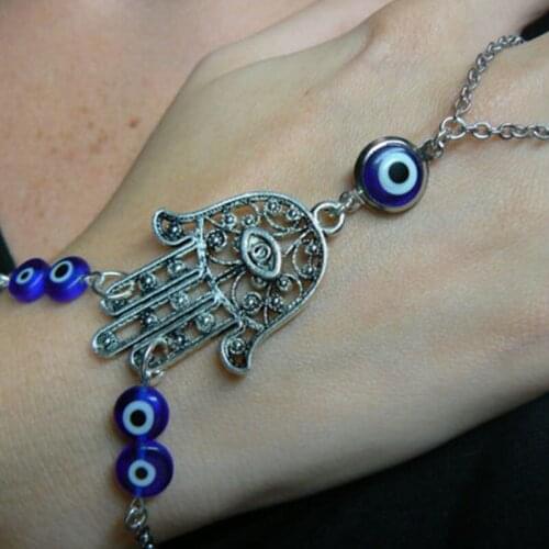 Evil Eye Slave Bracelet Hamsa Hand Fatima Protection Indie Fusion Belly Dancer Moroccan Gypsy Boho Hipster