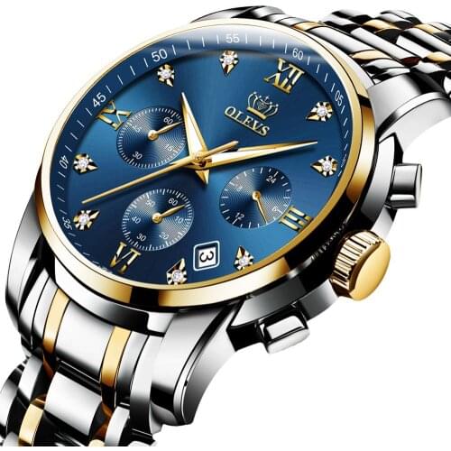 Luxury Brand Men Watches Chronograph Stainless Steel Waterproof Quartz Wristwatches Man Date Clock Blue Dial Relogio Masculino