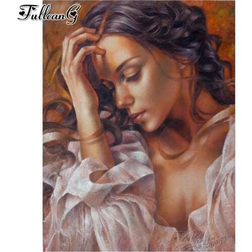 FULLCANG woman 5d diy diamond painting cross stitch full square round drill rhinestone embroidery kits girl wall decor FG0160