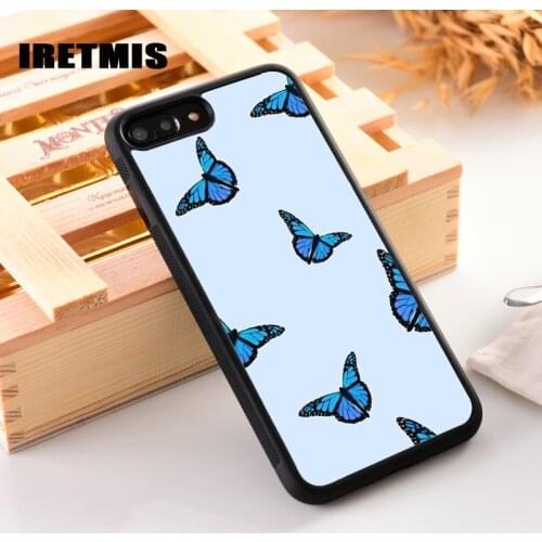 Iretmis Rubber Silicone Phone Cover Case For iPhone 6 6S 7 8 PLUS X XS XR 11 Pro Max Blue Butterfly Pattern