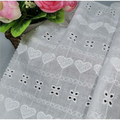 2020 New white cotton fabric embroidery DIY handmade lace fabric clothing accessories width 130cm 1 yard