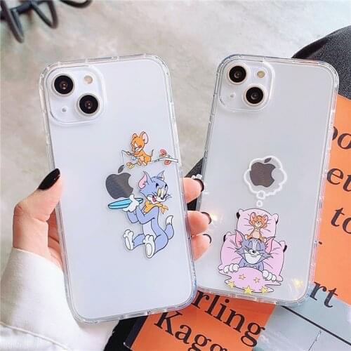 Cute Cartoon Cat Rat Animal Phone Case For iPhone 12 11Pro Max 7 8 Plus X XR XS Max 12Pro Transparent Protection Soft Back Cover