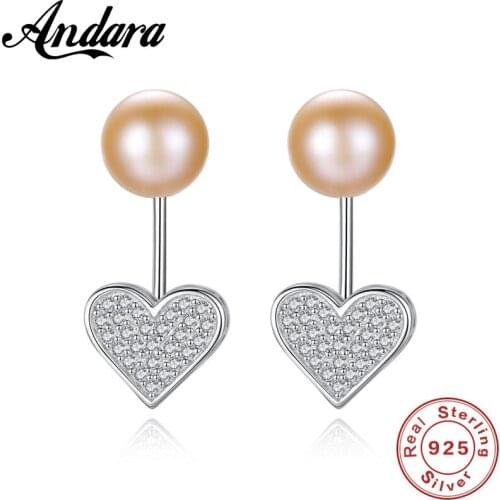 Fashion Design Bridal White Pearl Heart Earrings AAA Zircon Sterling Silver Jewelry Elegant Earrings 2018 New