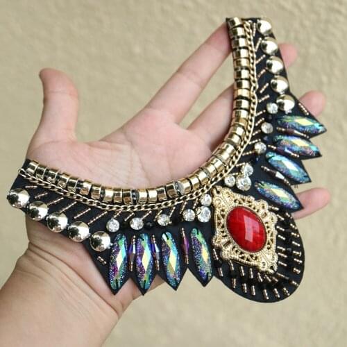 Fashion Handmade 3d flower rhinestone beaded patches for clothing DIY sew on patch embroidered applique collar Parches