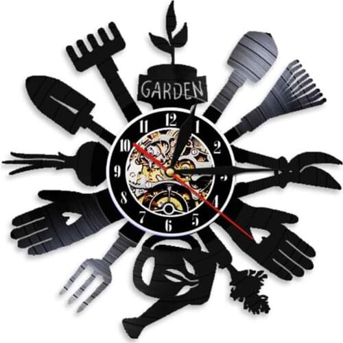 Garden Tool Wall Art Decorative Clock Modern Design 3D Wall Watches Vinyl Wall Clock Planting Tools Unique Wall Art Decor