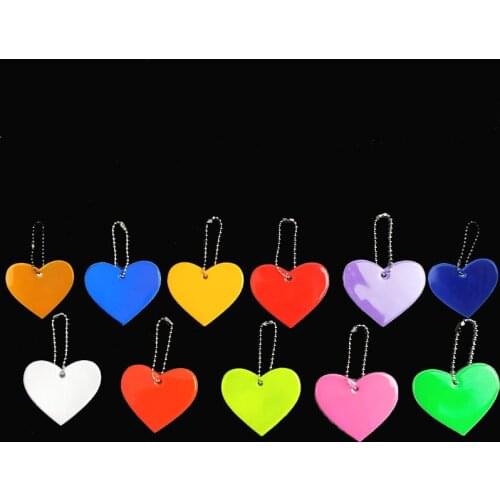 Wholesale 100pcs/lot Cute heart shape soft PVC Reflective keychain bag pendant accessories keyrings for traffic visible safety
