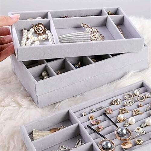 Earring Ring Jewelry Display Storage Box Case Organizer Flannel Tray Holder Gift Boxes Jewellery Organizer Earring Holder