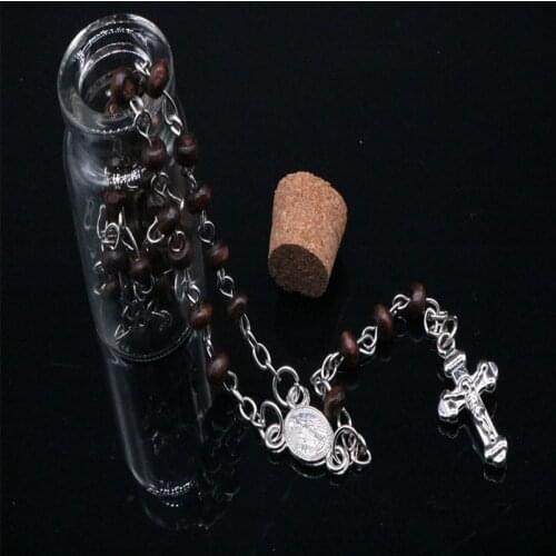 48 Pieces / 4mm Wishing Rosary Bottle Necklace with Jesus Cross Pendant Charm Religious Catholic Jewelry Gift