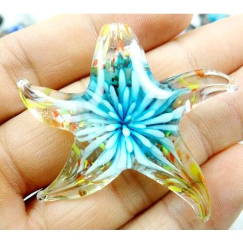 46*50MM Multi-Color Liuli Coloured Glaze Glass starfish Pendant necklace LOOSE BEADS P85