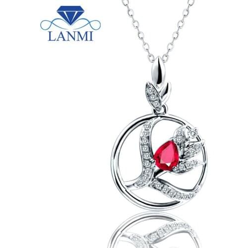 Loving Solid 14K White Gold Diamond Jewelry Ruby Wedding Pendant Necklace for Ladies Birthday Gift