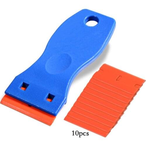 Plastic Razor Scraper With 10pcs Double Edged Plastic Blades For Removing Labels Ice Snow Stickers Decals On Glass Windows