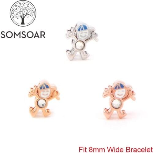 Little Boy Slide Charms DIY fit 8mm Wide Leather Wrap Bracelet Mesh Bracelet for Toddler/Women 10pcs/lot Somsoar Jewelry