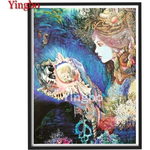 Full Square Round Diy Diamond Painting Pretty Girl Conch Fairy 5D Diamond Embroidery Portrait Home Decor Diamond Art