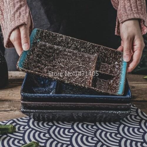 Japanese-style Divider Plate Household Three Grid with Dipping Saucer Ceramic Sushi Plate Dumpling Plate Divided Grid Plate