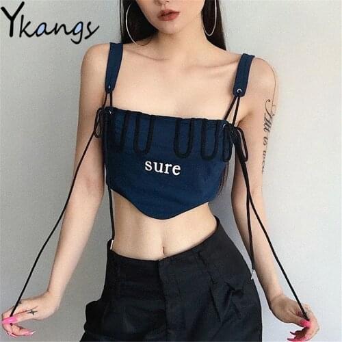 Y2k Punk Lace Up Sexy WomenS Camisole Gothic Dark Academia Aesthetic Cropped Tank Tops Korean Fashion Streetwear Harajuku Vest