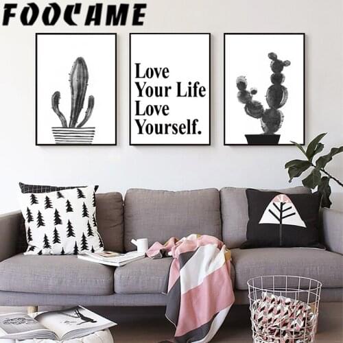 Nordic Cactus Tropical Plants Decorative Canvas Painting Black and White Living Room Modern Posters and Prints Wall Art Pictures