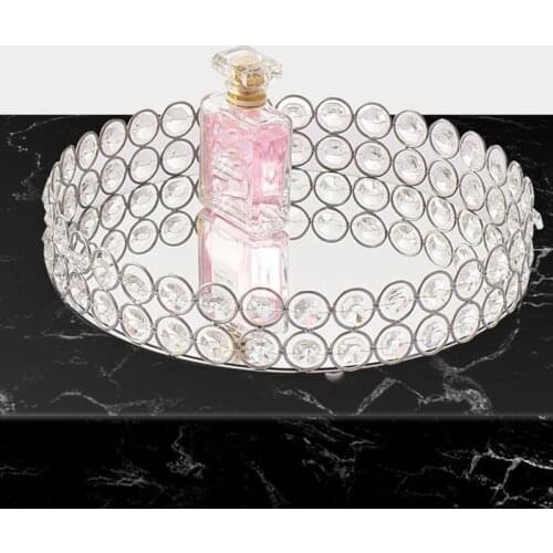 Home Light luxury Decoration Storage Box Round Glass Plate Mirror Decorative Cosmetic Storage Box Tray Wedding Rack Storage Box