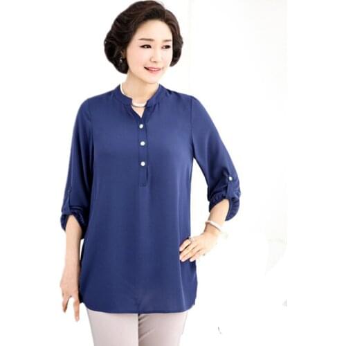 2019 Spring Middle-aged Womens Chiffon Shirt Large Size 5xl 6xl 7xl Blouse Lady Mother Long-sleeved Casual Loose Clothing Tops
