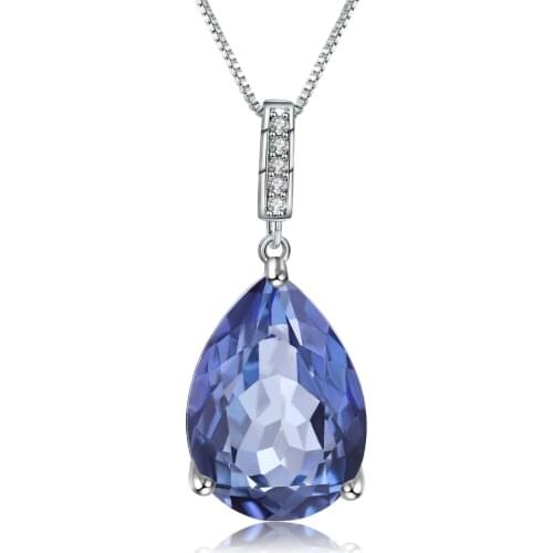 GEMS BALLET 10.68Ct Natural Iolite Blue Mystic Quartz Water Drop Pendant Necklace 925 Sterling Silver Fine Jewelry for Women