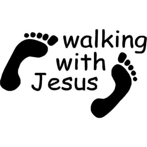 14.5CM*8.8CM Black/Sliver Vinyl Decal Walking With Jesus Feet Fun Religious Christian Car Creative Sticker Decoration C8-0423