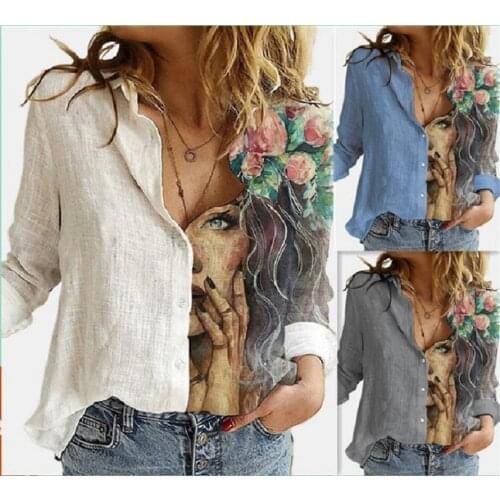 2020 fashion womens loose cartoon womens digital printing long sleeve shirt 8933
