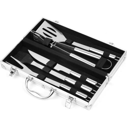 6pcs BBQ Grill Set Stainless Steel BBQ Accessories with Suitcase Complete Barbecue Tool Kit with Pliers Spatula