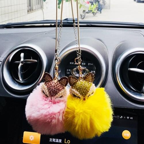 Diamond Diamond Fox Fur Ball Pendant Car Rearview Mirror Decoration Car Interior Accessories Accessories Girl Gift