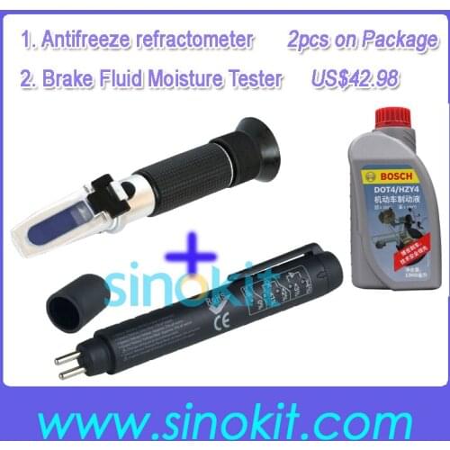 Free Shipping 2 pcs per LED DOT4 Car Brake Fluid Moisture Tester and Antifreeze and Battery Refractometer RHA-100ATC