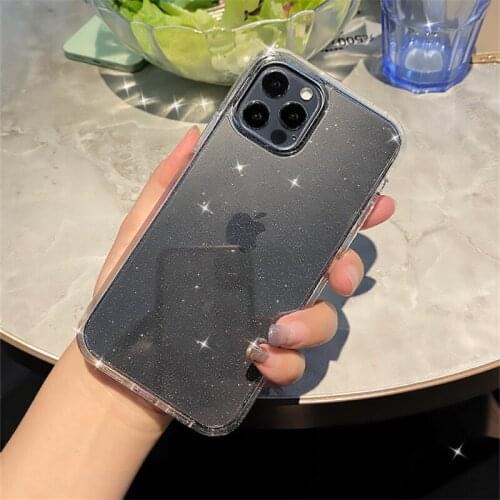 Bling Glitter Powder Transparent Phone Case For iPhone 12 11 Pro MAX Mini XR X XS 8 7 Plus SE2 Shining Clear Soft Silicone Cover