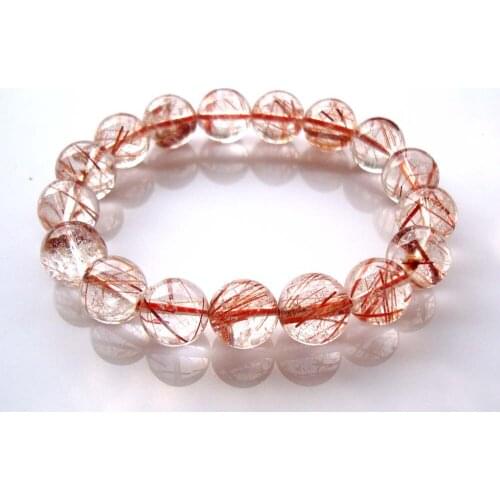 Free Shipping Natural Copper Rutilated Quartz 12mm Round Beads Bracelet Women Man Jewelry Accessories Weddings Parties Gift