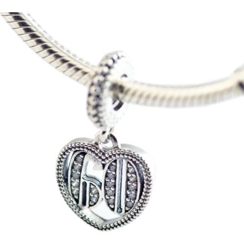 CKK 60 Years of Love Charms 925 Original Fit Pandora Bracelets Sterling Silver Charm Beads for Jewelry Making Women