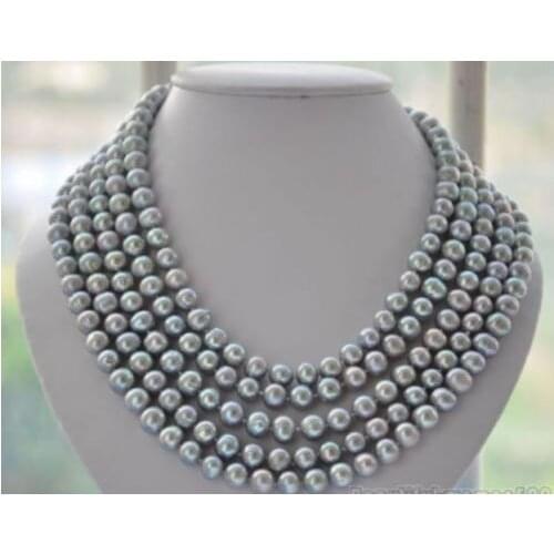 Long pearl necklace 100'' Hot 8-9mm freshwater gray pearl necklace 14K Gold Clasp