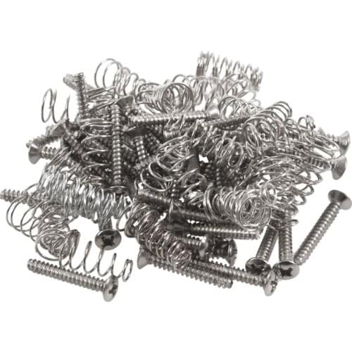 ELOS-50pcs Chrome Single Coil Pickup Screws & Adjust Height Springs For Fender Guitar