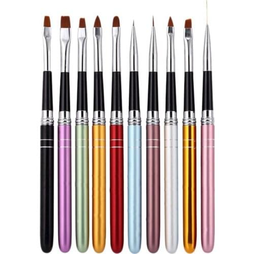 Gel Nail Brush 10Pcs Poly Extension Gel Brush Nail Art Tips Builder Brush Nail Painting Brush Pen Set for Salon Use