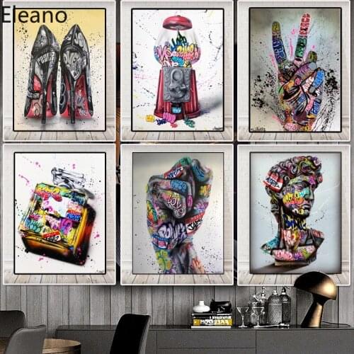 Canvas Abstract Graffiti Painting Big Tongue Hand Shoes David Home Decor Wall Art Poster HD Waterproof Ink Cotton Canvas Print