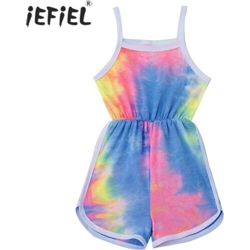 Children Summer Clothing Infant Kids Baby Girls Tie dye Rainbow Romper Spaghetti Colorful Gradient One-piece Garment Jumpsuits