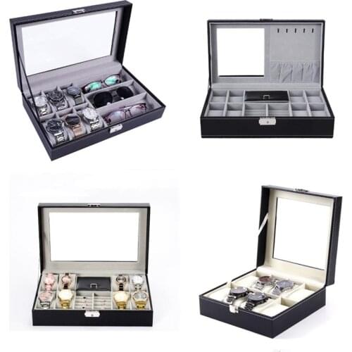 6/6+3/8+2 Grids Storage Watch Box 8/10/12 Grids PU Leather Watch Holder Organizer for Quartz Watch Jewelry Boxes Display Gift