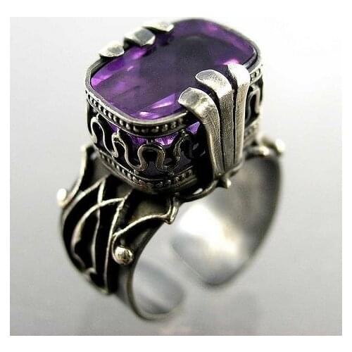 Women Fashion 925 Sterling Silver Ring Luxury Vintage Natural Purple Gemstone Jewelry Wedding Engagement Party Ring Size 5-11