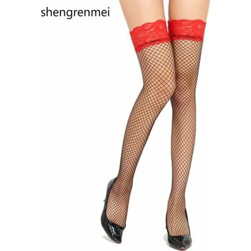 Shengrenmei Fashion Female Christmas Stockings Beauty Red Top Lace Stockings Women Lingerie Thigh High Stockings Sexy Costumes