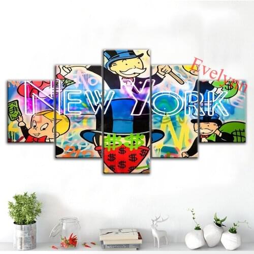 5 Pieces Alec Monopolying New York Poster Graffiti Aart Abstract Wall Modern Canvas Home Living Room Print Decor Painting Frame