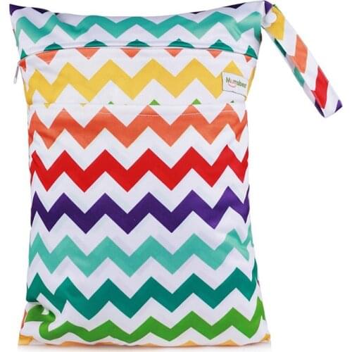 [Mumsbest] 1PC New Water Resistant Printed PUL Large Wet Bag Baby Changing Bag Cloth Bag With Zipper Reusable Double Pockets