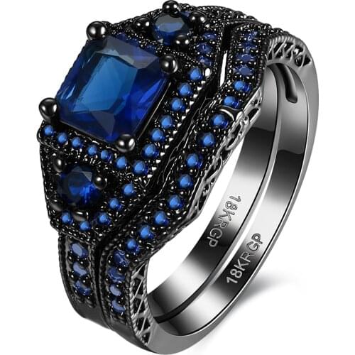 Black Rings Set For women vintage bridal gift AAA+ pink blue green black purple Zirconia CZ hot 2017 Unique Fashion Ring Jewelry