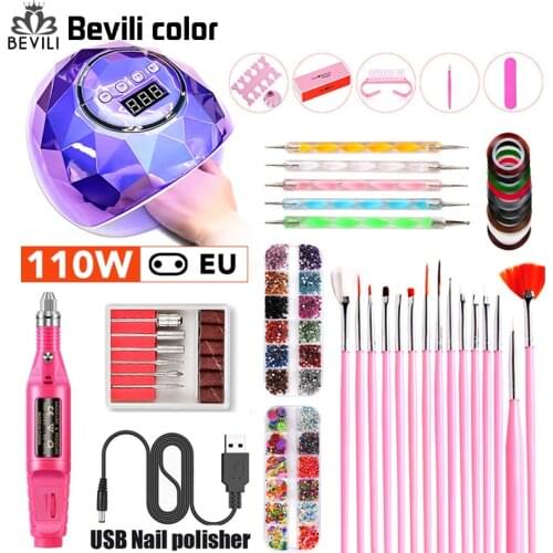 Bevili color Nail Set UV LED Lamp Dryer Polish Kit Soak Off Manicure Set Electric NailAir Lamp Drill For Nail Tools Set