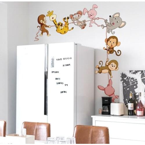 [SHIJUEHEZI] Animals Drawstring Wall Sticker DIY Monkeys Rabbits Wall Decals for Kids Rooms Baby Bedroom Nursery Home Decoration