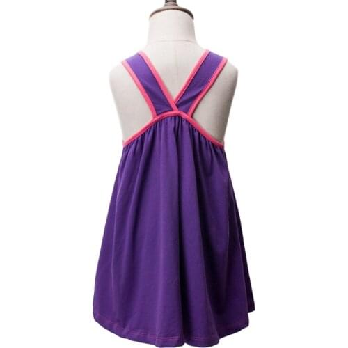 New Summer KidsClothing Purple Suspenders Sundress Sleeveless 3-5yrs Hemming Pocket Cotton Knitted Sands Girls Casual Dresses