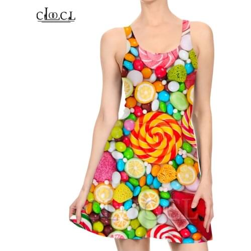 CLOOCL New Fashion Colorful Candy Ladies Summer Party Girls 3D Print Pattern Dress Sexy Was Thin