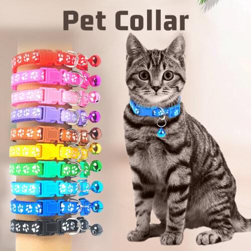 Colorful Pet Supplies Cat Collar With Bell Cat Necklace Paw Print Adjustable Collar Bell Footprint Pet Collar Dropship Supply